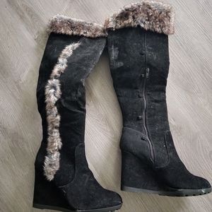 Thigh high wedge boots